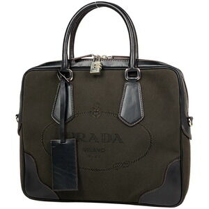 Prada logo business bag handbag briefcase document canvas brown